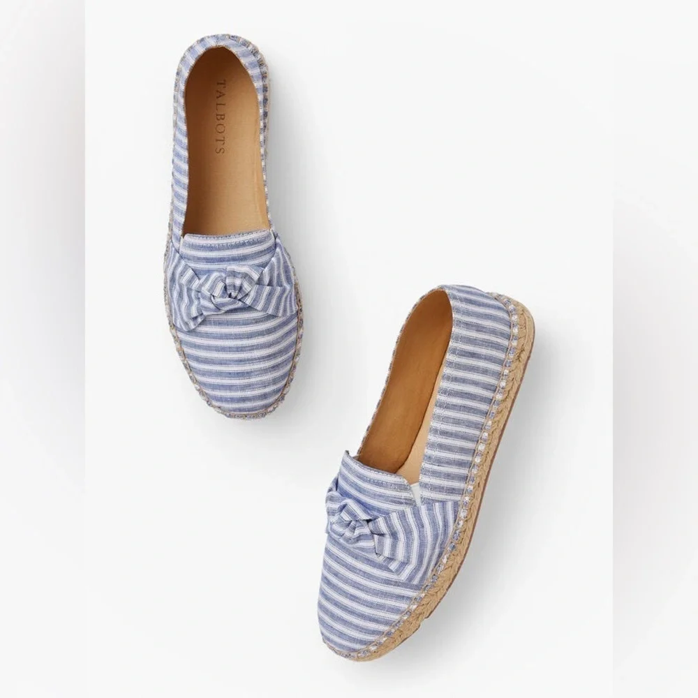Talbots Izzy Stripe Knotted Linen Espadrille Shoes